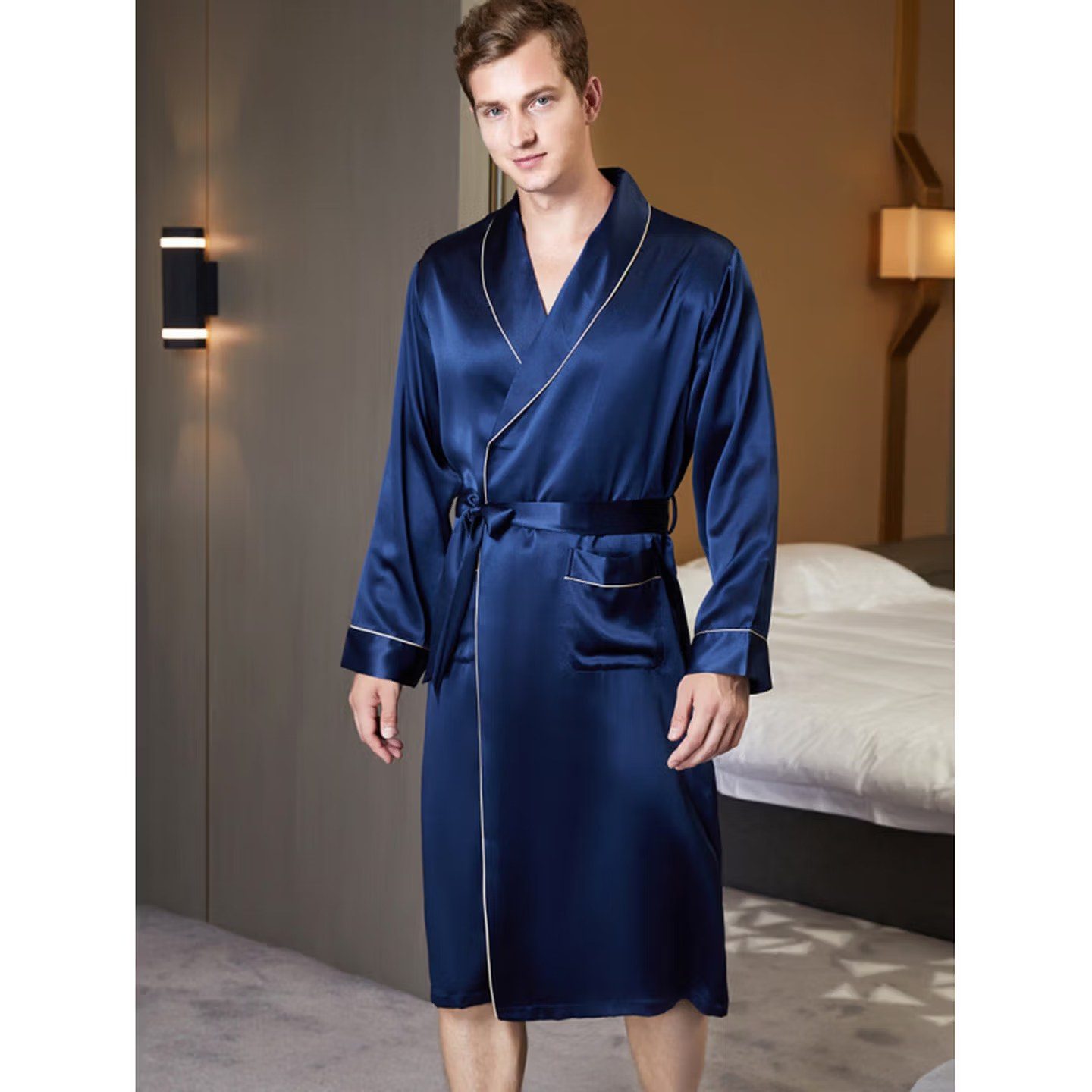 Men's silk bathrobe, hotel style - Bulk Hotel Silk Bathrobes wholesale from a China silk factory