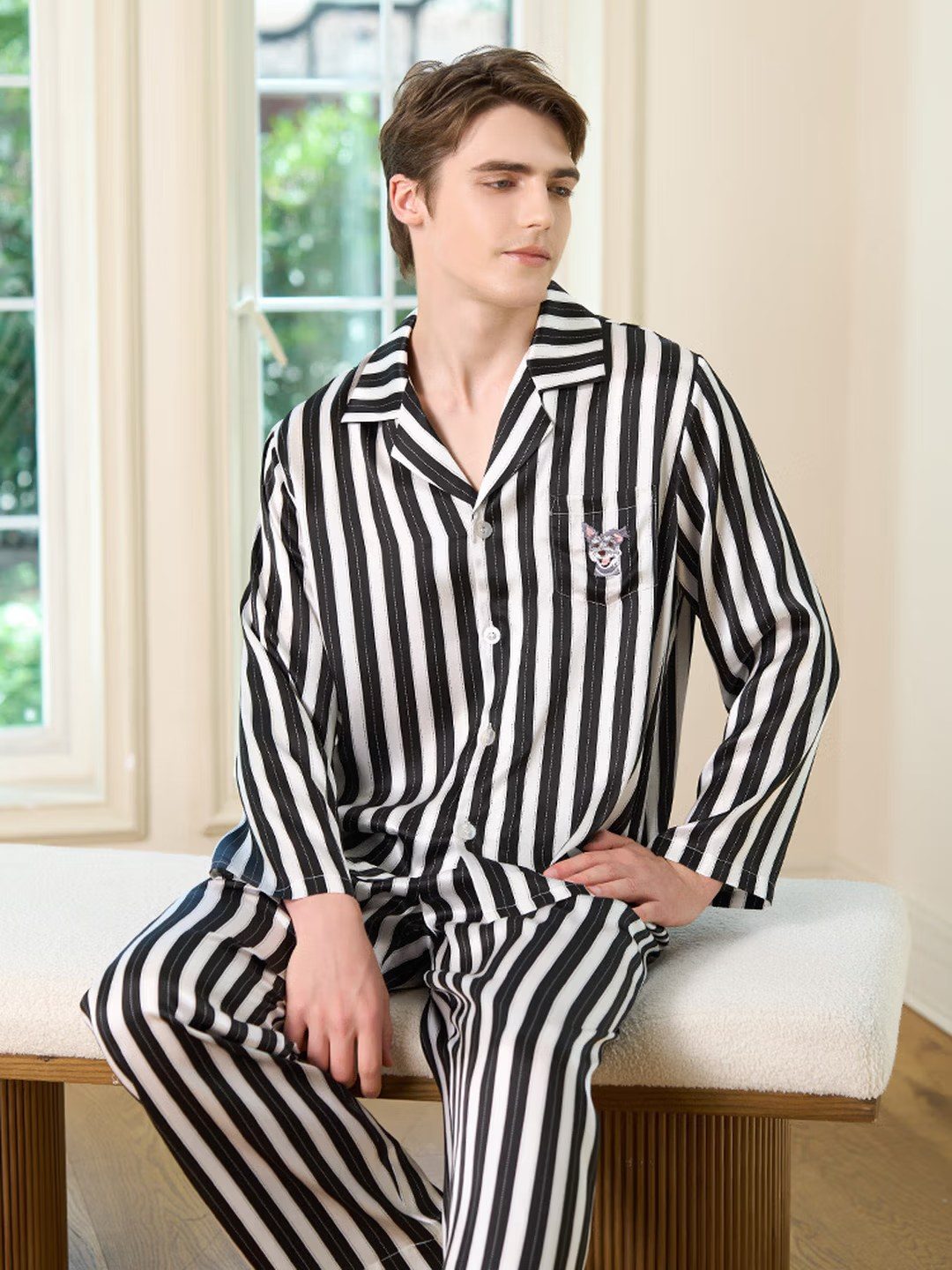Men's silk pajama set, striped - Men's Silk Pajamas Wholesale wholesale from a China silk factory