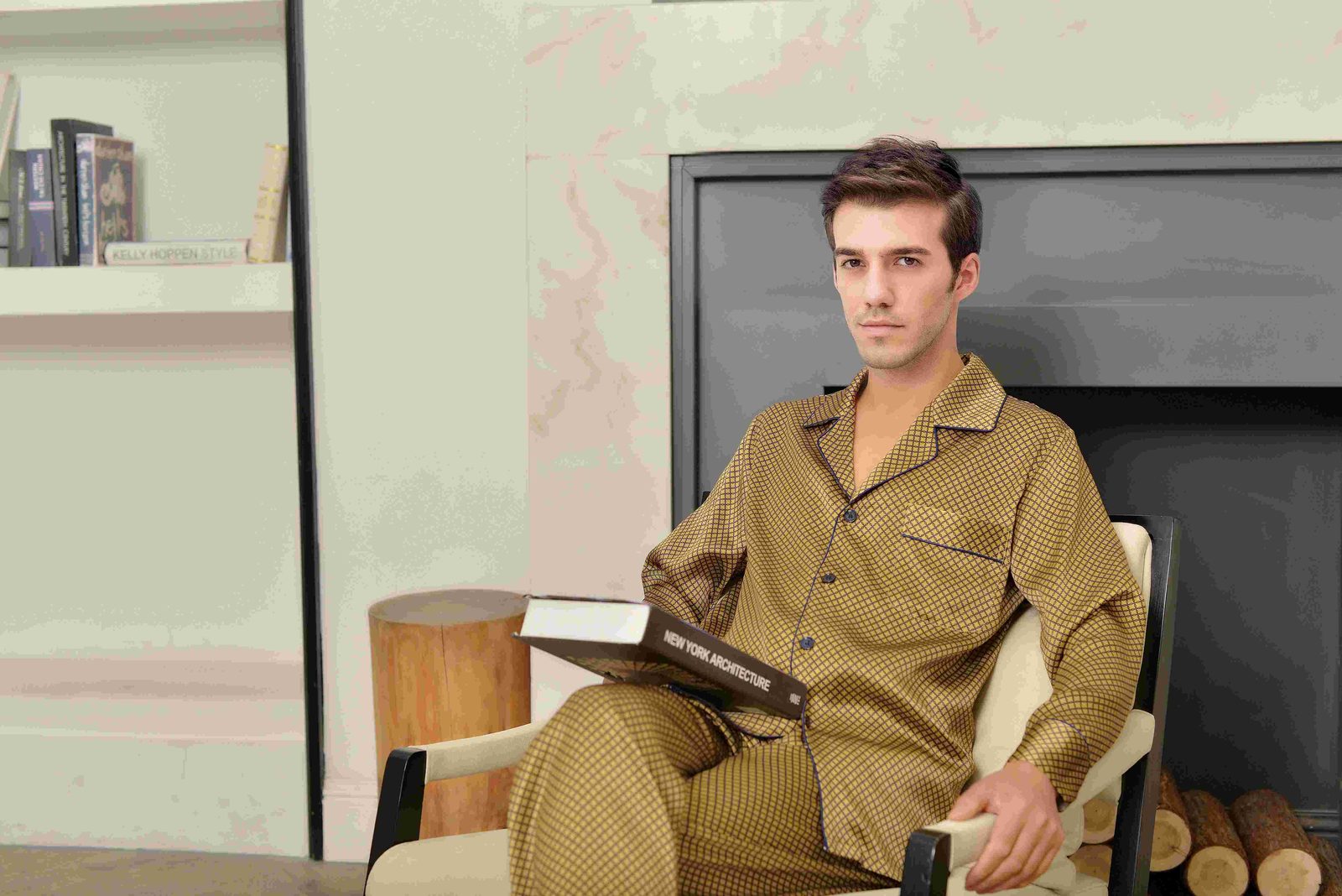 Silk pajama set, notched collar long sleeve - Bulk Silk Pajama Sets wholesale from a China silk factory
